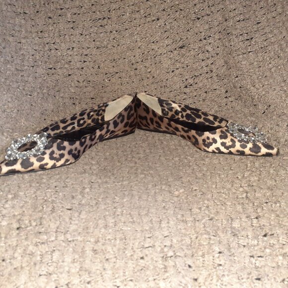 ZARA-RHINESTONE EMBELLISHED ANIMAL PRINT BALLET POINTED FLAT-Sz 39/8.5-Excellent - Picture 4 of 8